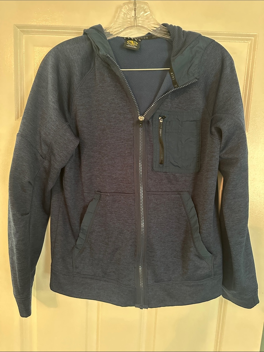 Boy's Navy Zip-Up Hooded Sweater with Chest Pocket